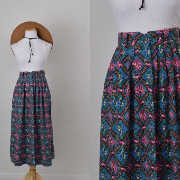 Vintage 90s Floral High Waist‎ Pleated Skirt size 14 | 30 waist - Picture 1 of 8
